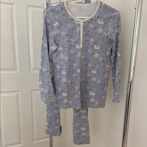 Roller Rabbit Woman’s Pajamas - Blue and Pink Floral with turtles and elephants